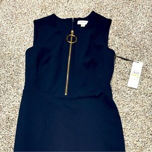 Calvin Klein Dress size 2 Navy Blue w/Gold zipper on front hidden zipper in back